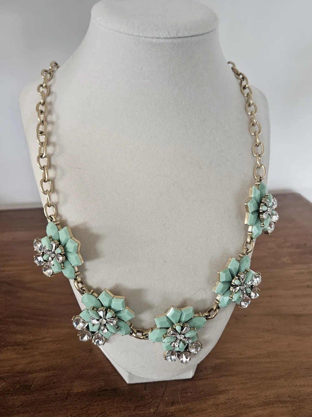 J. Crew Mint Green Floral Crystal Statement Necklace